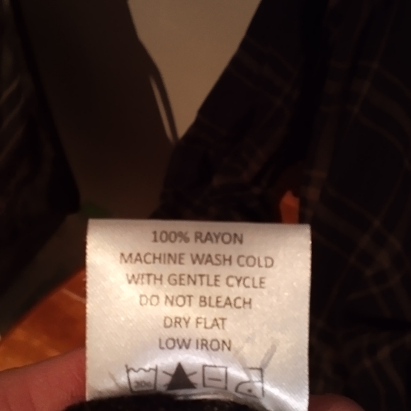 Mud Pie 100% rayon plaid button down ruffle sleeves frayed hem shirt L - Picture 12 of 12